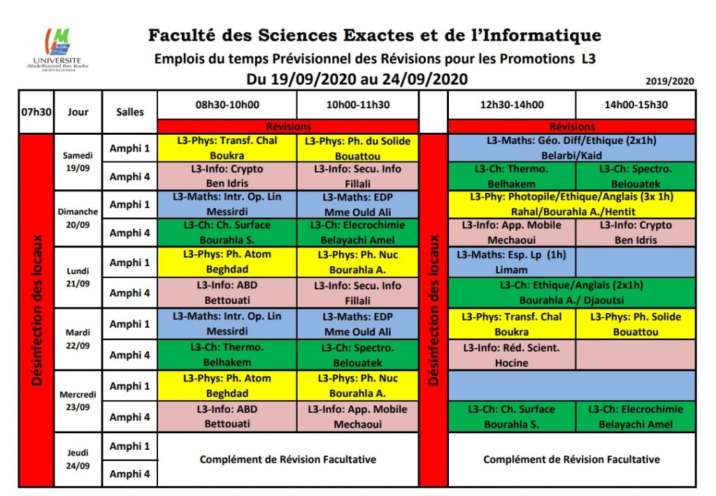 Emplois du temps Prévisionnel des cours des Promotions L3 – Faculté des ...